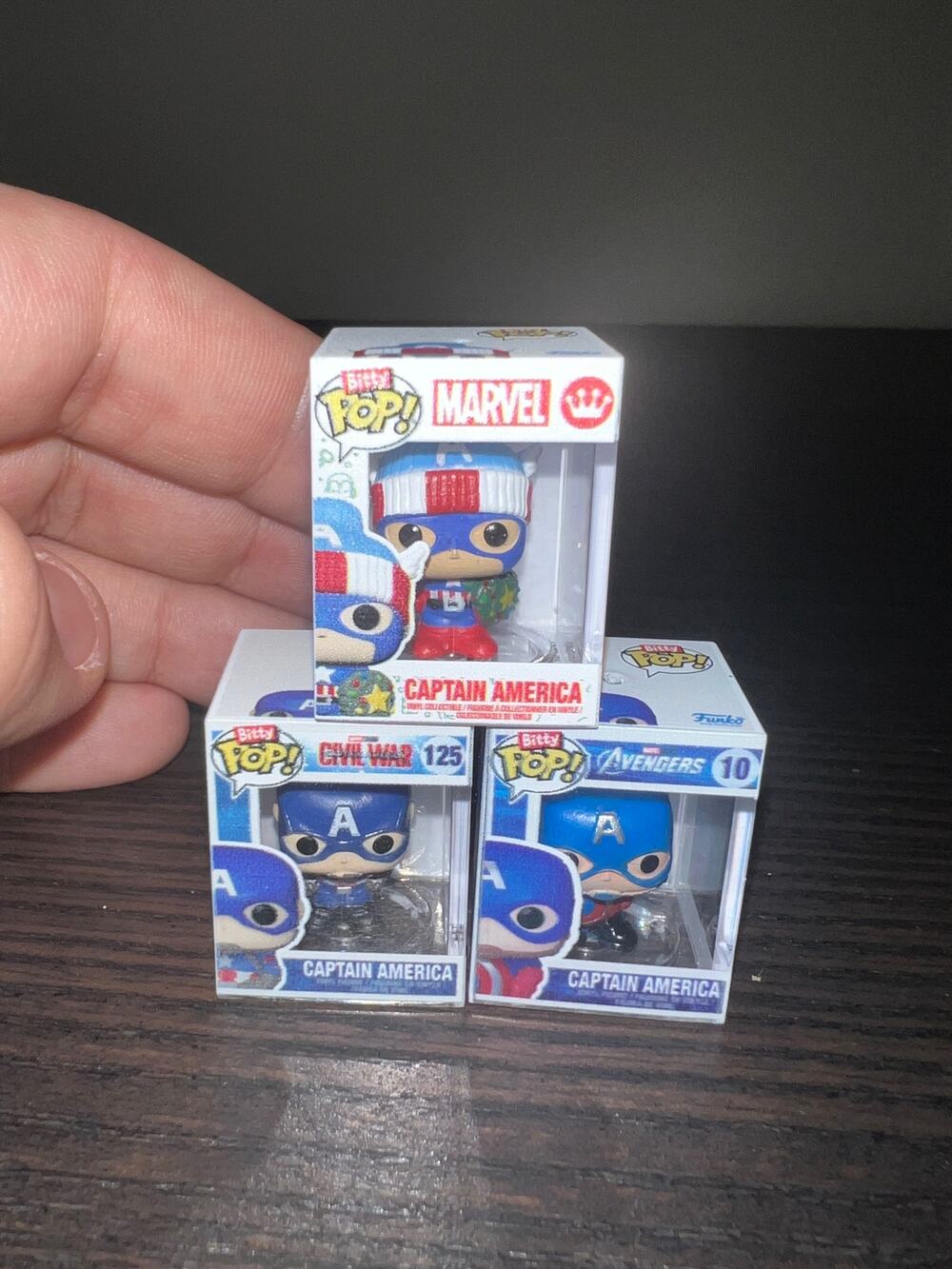 3 BITTY Captain America 1" Funko Pops Marvel Chase #125 #10 Avengers Christmas